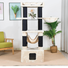 Beige and Black Cat Tree and Scratcher (60x60x164 cm)