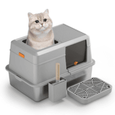 Enclosed Stainless Steel Cat Litter Box - Side Entry & Top Exit Design