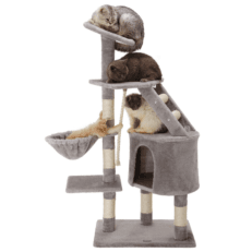 Multi-Level Gray Cat Tree with Lounging Basket and Scratching Posts ? 40x55x123cm