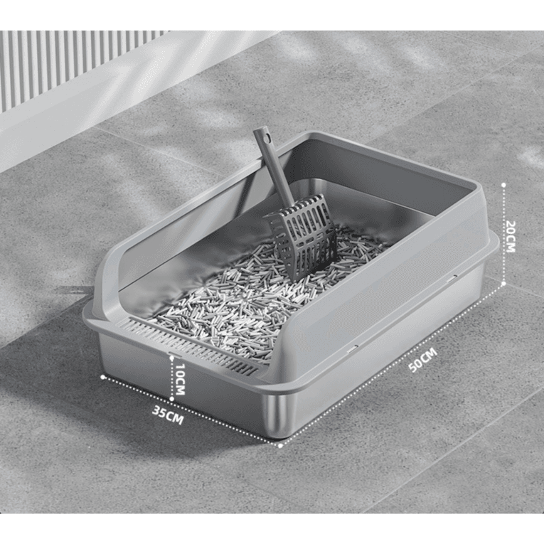 Stainless Steel Non-Stick Cat Litter Box with High Sides (50×35×20cm)