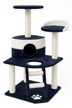 Multi-Level Dark Blue Cat Tree with Scratching Posts and Lounging Platforms - 55x55x120cm