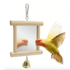 Parrot Mirror Toy with Wooden Chew & Bell – Colorful Cage Accessory (1pc)