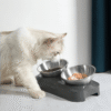 15? Adjustable Stainless Steel Double Cat Feeding Bowls with Non-Slip Base