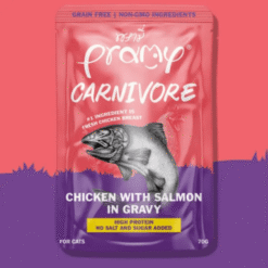 Pramy Carnivore – Chicken with Salmon in Gravy Wet Food for Cats, 70g