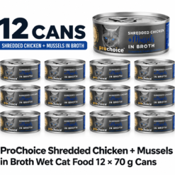 ProChoice Deluxe Shredded Chicken & Mussels in Broth Cat Wet Food - 12 Cans