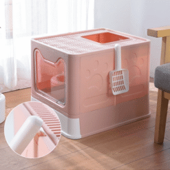 Foldable Spacious Enclosed Cat Litter Box ? Odor-Control Design with Scoop Storage