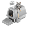 Fully Enclosed Stainless Steel Cat Litter Box with Front Door Access