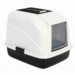 Covered Cat Litter Box - White & Black