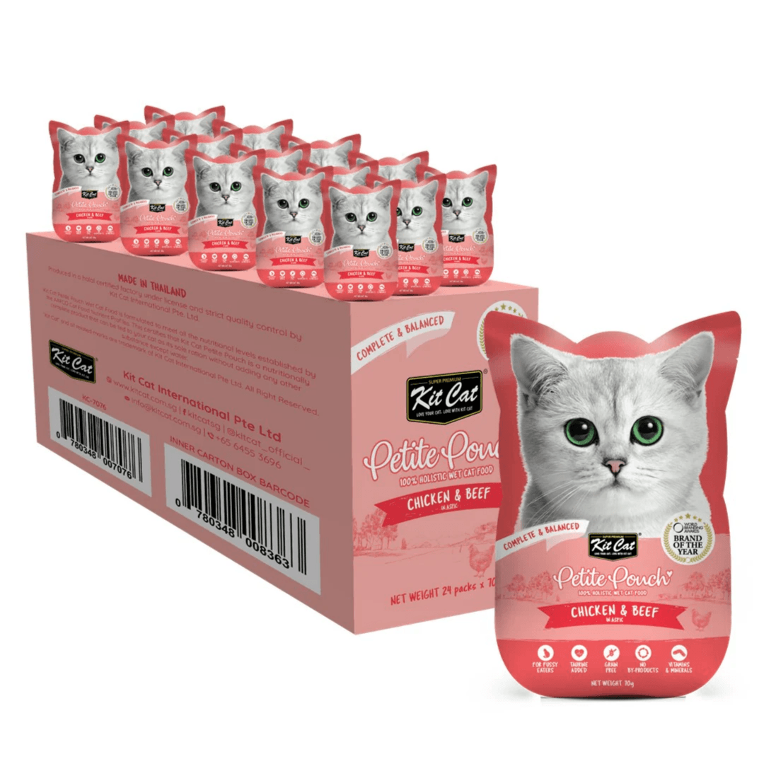 Kit Cat Petite Pouch Cat Wet Food - Chicken & Beef - 70g x 24 Pouches