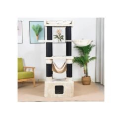 Beige and Black Cat Tree and Scratcher (60x60x164 cm)