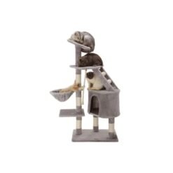 Multi-Level Gray Cat Tree with Lounging Basket and Scratching Posts ? 40x55x123cm