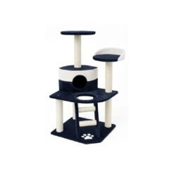 Multi-Level Dark Blue Cat Tree with Scratching Posts and Lounging Platforms - 55x55x120cm