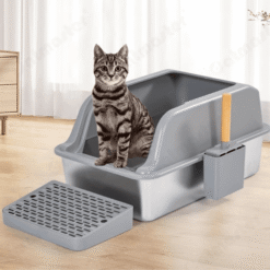 Open Stainless Steel Cat Litter Box with Anti-Tracking Step