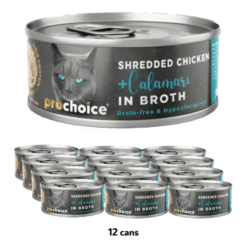 ProChoice Deluxe Shredded Chicken & Calamari in Broth Cat Wet Food - 12 Cans