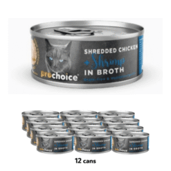 ProChoice Deluxe Shredded Chicken & Shrimp in Broth Cat Wet Food - 12 Cans