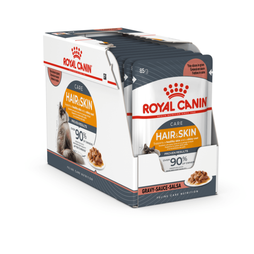 Royal Canin Feline Care Nutrition Hair & Skin Gravy Wet Food - Pouches 12 x 85g