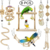8PCS Natural Bird Toys Set - Hanging Chew Toys, Bells & Climbing Perches for Parrots, Parakeets & Small Birds