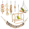 8PCS Wooden Bird Toys Set - Hanging Chew Toys, Swing & Ladder for Parrots, Budgies & Small Birds
