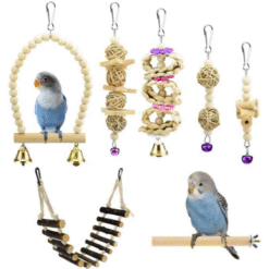 7Pcs Bird Cage Activity Toy Set - Natural Swing, Rope Ladder & Hanging Toys For Small Birds