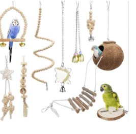 10PCS Natural Bird Toy Set - Coconut Nest, Swings, Chew Toys & Climbing Rope for Parrots & Small Birds
