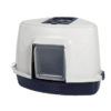 Corner Covered Cat Litter Box - White & Navy Blue