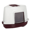 Corner Covered Cat Litter Box - White & Maroon
