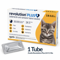 Zoetis Revolution Plus 0.25ml, 1.3–2.5kg 1 Tube – Flea, Tick, Worm & Mite Protection For Cats