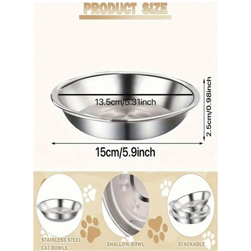 Premium Stainless Steel Cat Bowl Set – 5PC, 5.9 Inch - Image 2