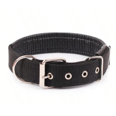 Adjustable Soft Nylon Dog Collar – Padded & Comfortable, Black (M, 50 cm)