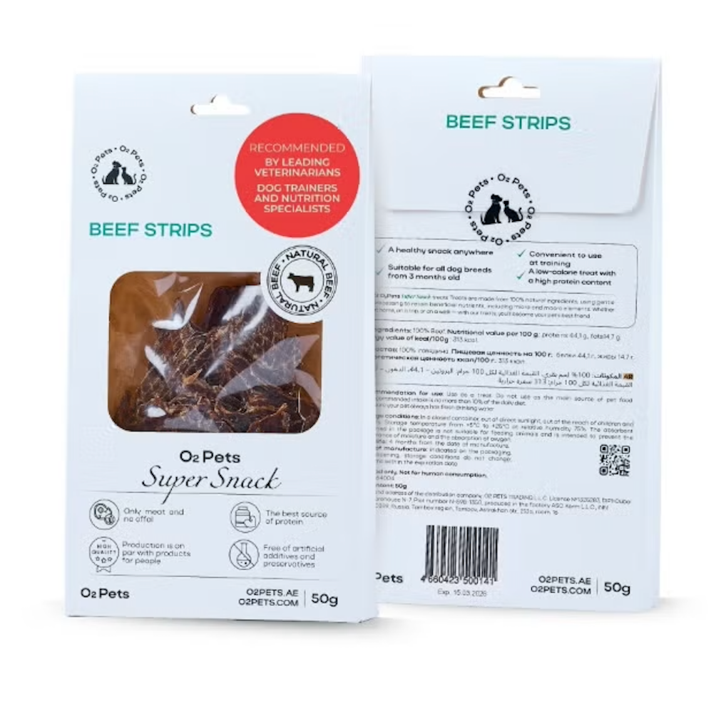 O2Pets Snack Beef Strips Treats – Dog Treats (50 g)