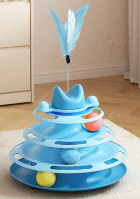 3-Layer Cat Turntable Toy with Feather Wand & Balls – Interactive Kitten Play Toy
