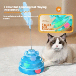 Alternative view of 3-Layer Cat Turntable Toy with Feather Wand & Balls – Interactive Kitten Play Toy