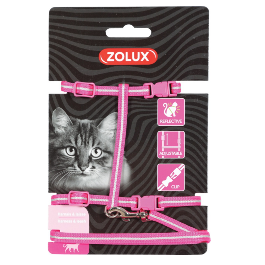 Cat Harness & Leash Kit – Pink (Reflective Adjustable Harness + 1.2m Leash)