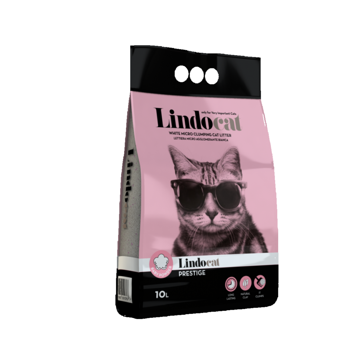 Lindocat White Bentonite Prestige Cat Litter – Baby Powder Scent, Clumping, 10 L