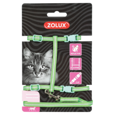 Cat Harness & Leash Kit Green – Adjustable Reflective Harness with 1.2m Leash