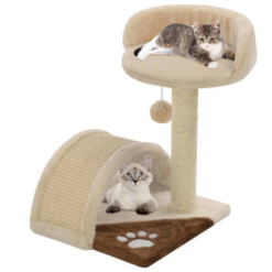 Cat Tree with Top Perch, Scratching Post & Tunnel – Beige