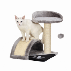 Cat Tree with Top Perch, Scratching Post & Tunnel – Grey