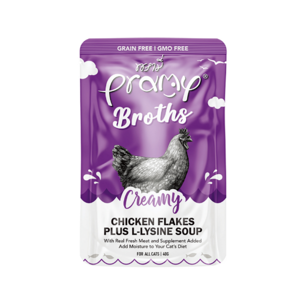 Pramy Broths Chicken Flakes with Lysine Wet Cat Food – 40g