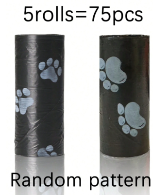 PETSIN Leak-Proof Pet Waste Bags Black Thickened 75 Bags 5 Rolls