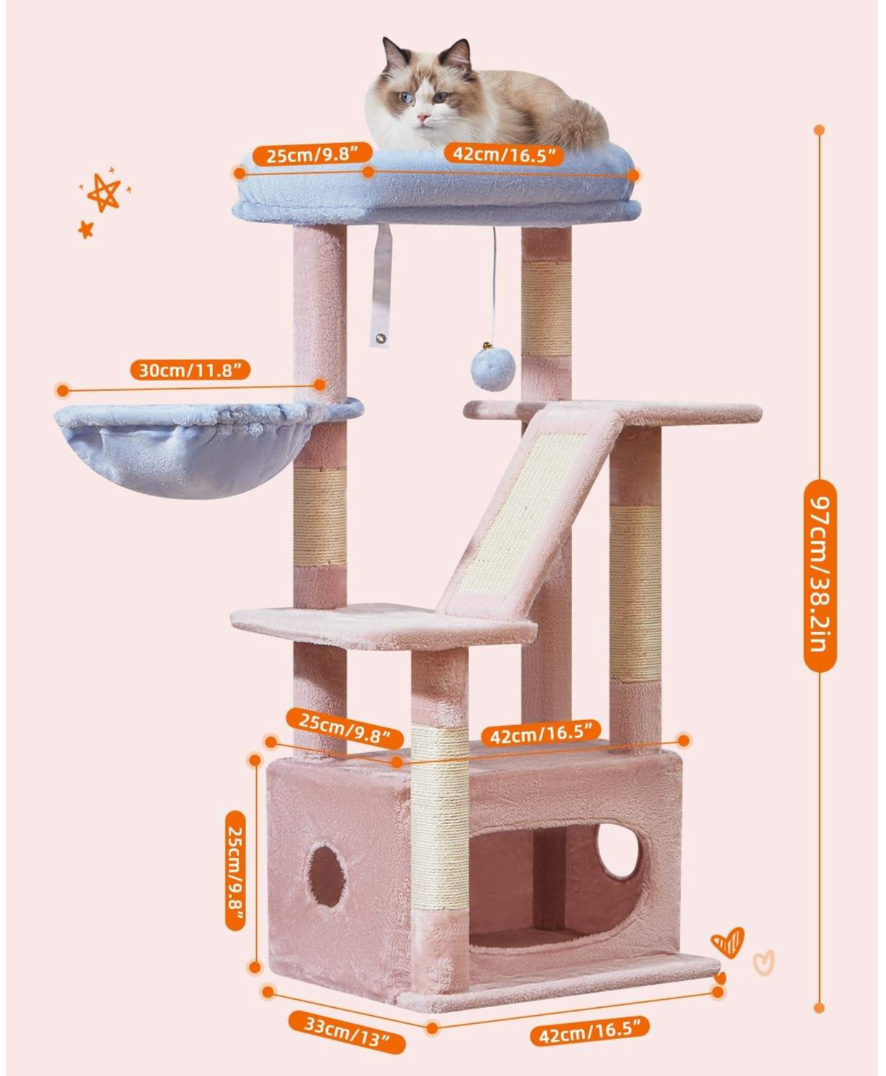 Multi-Level Cat Tree with Condo, Hammock & Scratching Posts 42 x 33 x 97 cm - Image 3