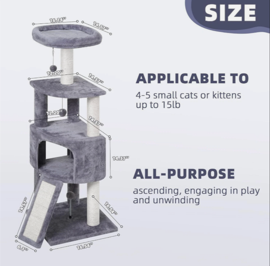 Multi-Level Cat Tree with Condo, Scratching Ramp & Sisal Posts 42 x 42 x 115 cm - Image 2