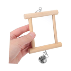Parrot Mirror Hanging Bird Toy – Wood & Glass