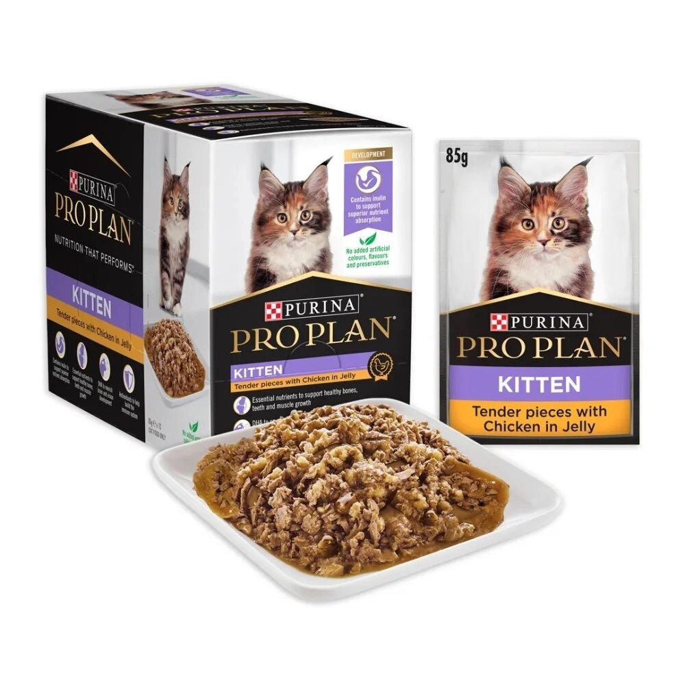 PRO PLAN Kitten Tender Pieces Chicken Wet Cat Food – 85g x 12