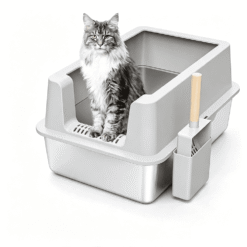Stainless Steel Open-Top High-Wall Cat Litter Box 61×41×16cm