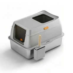 Stainless Steel Enclosed Cat Litter Box with Top Entry & Front Exit