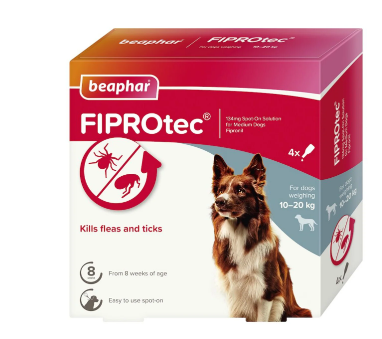 Beaphar FIPROtec Flea & Tick Spot-On Treatment for Medium Dogs 4 Pipettes