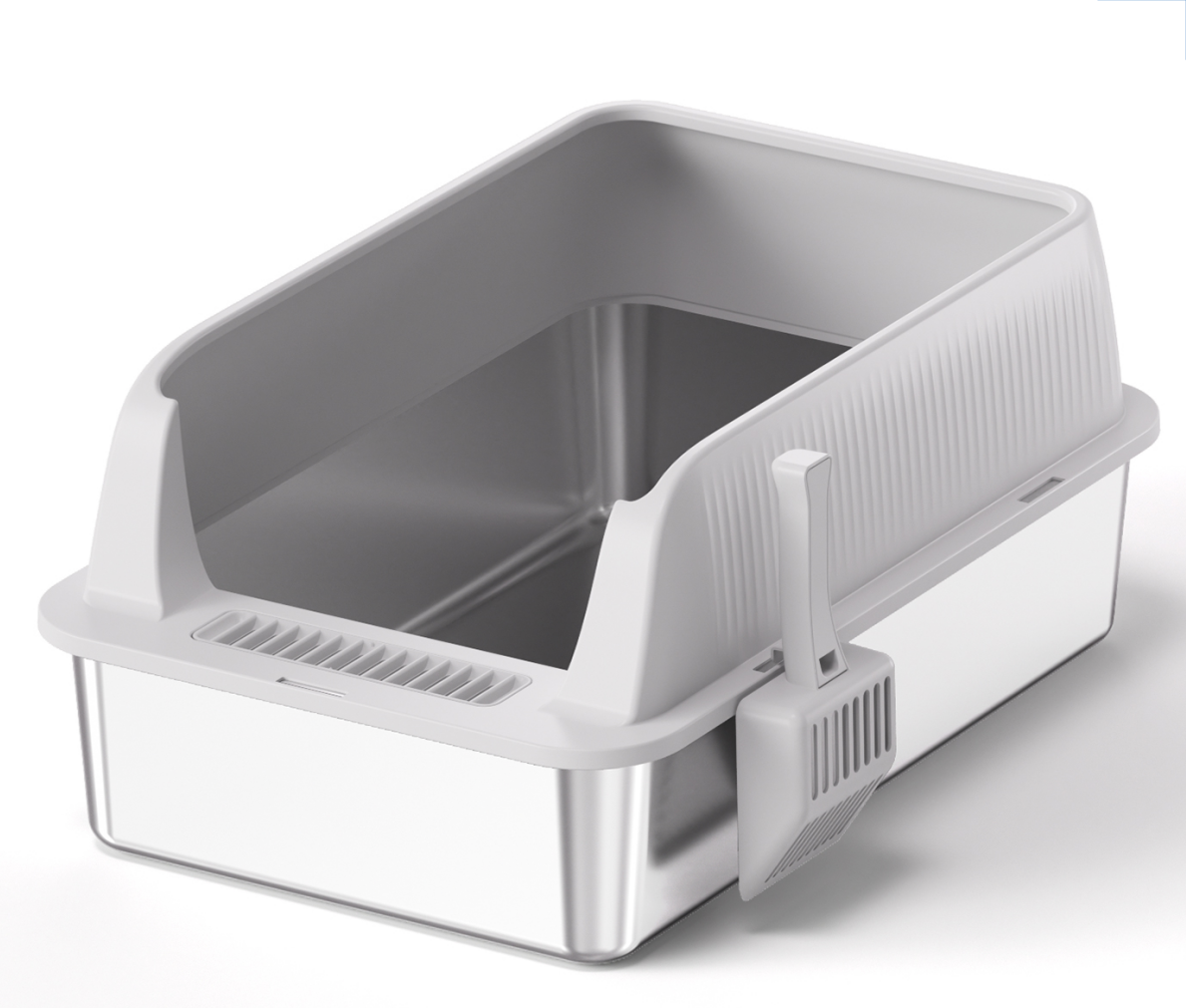 Stainless Steel Open-Top High-Side Cat Litter Box with Scoop