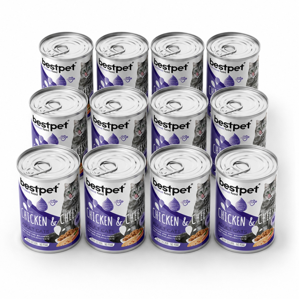 BestPet Cat Chicken Chunks in Gravy with Cheese Wet Cat Food – 400 g x 12 cans